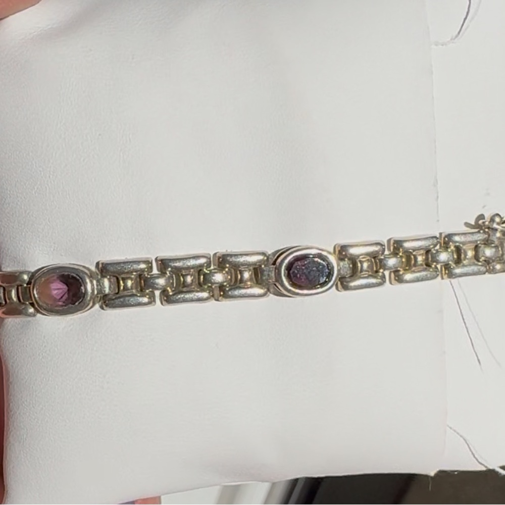 925 Brick Link Multi Gemstone Bracelet - image 2